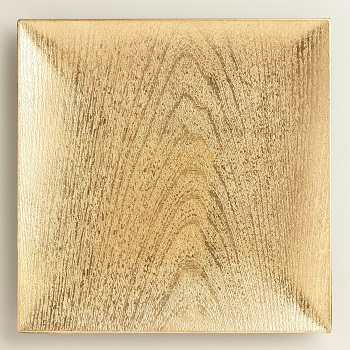 Gold Square Woodgrain Lacquer Chargers, Set of 4