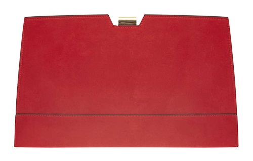Red metal frame clutch bag