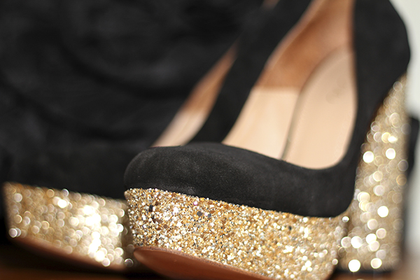 Black and gold high heels