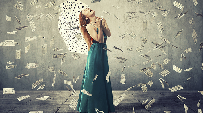 Woman Umbrella Raining Money