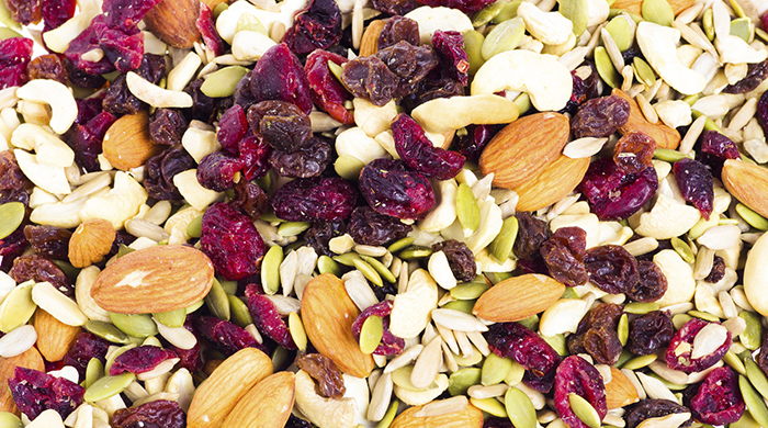Trail mix with dried fruit and nuts