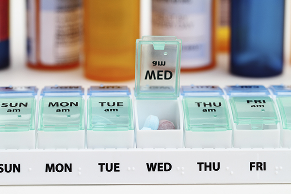 Pill box marking the days of the week for prescription medication
