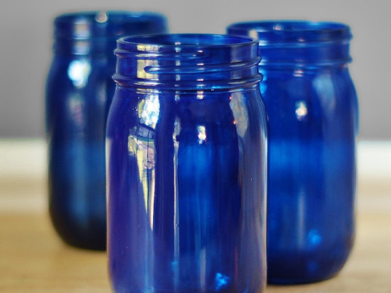 Etsy blue mason jars vases