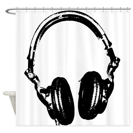 DJ Headphones Stencil Style Shower Curtain
