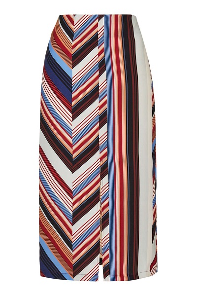 Multicolored Striped Deckchair Split Midi Skirt