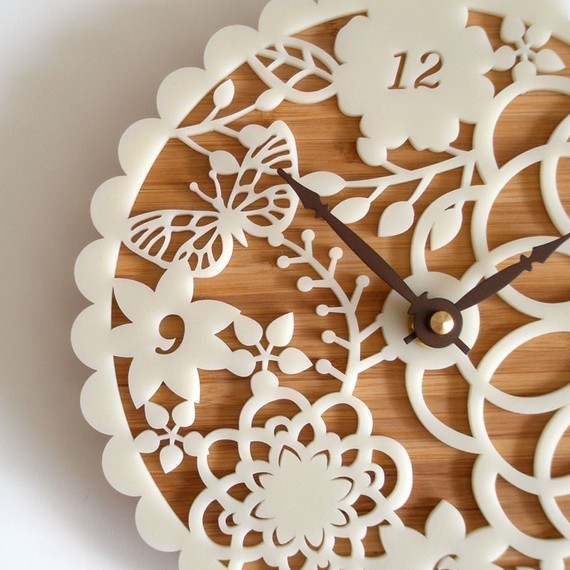 Etsy white floral wall clock