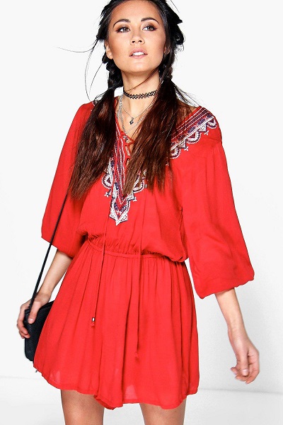 Red Kira Embroidered Playsuit