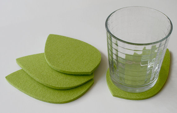 Etsy green leaf drink coasters