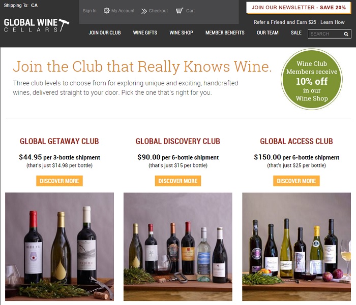 Global Wine Cellars homepage