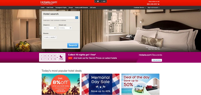 Hotels.com homepage