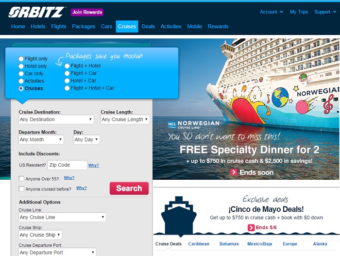 Orbitz.com homepage