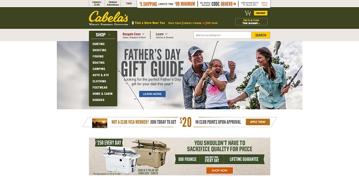 Cabelas.com homepage