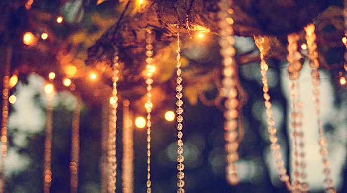 String lights hanging from a tree
