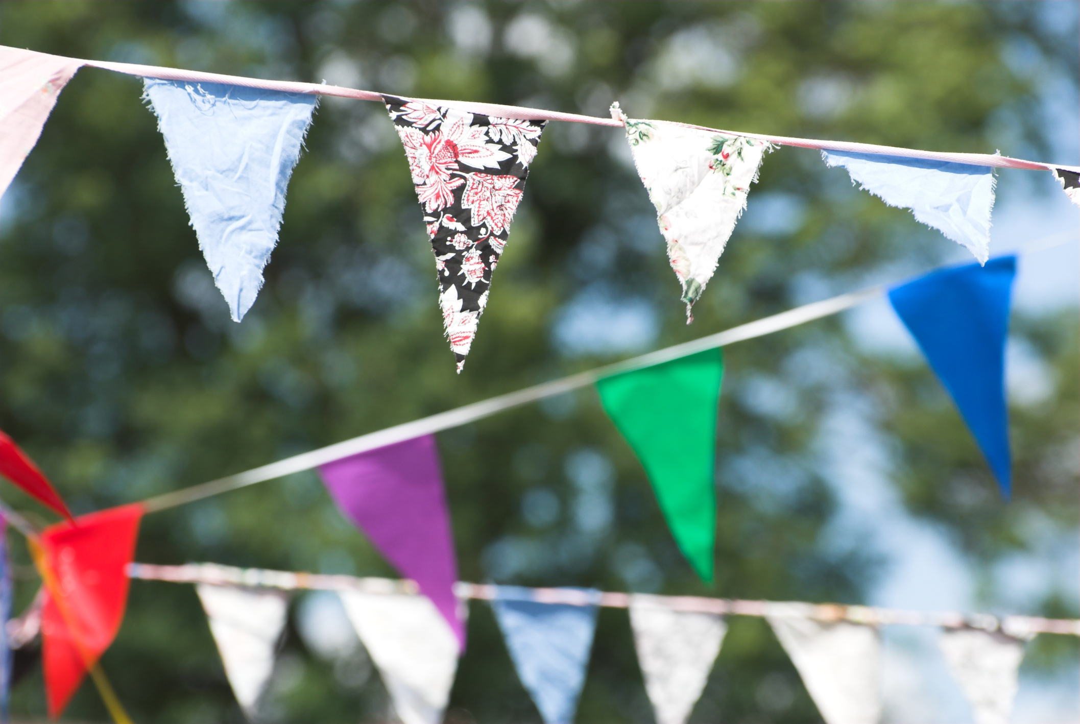 Bunting at an outdoor summer party