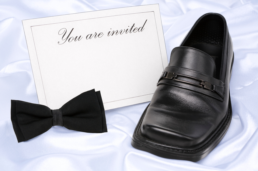 Bow tie, card, and dress shoe