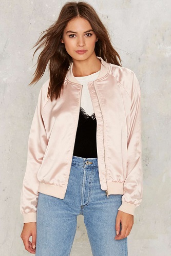 Pink satin bomber jacket