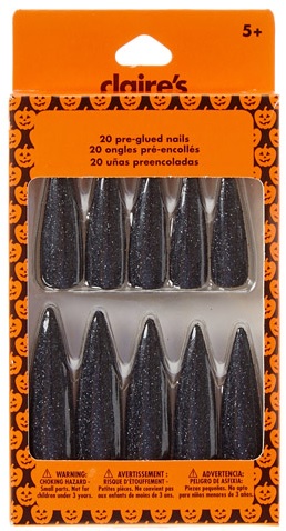 Halloween Black Glitter 20 Pre-Glued Witch Nails