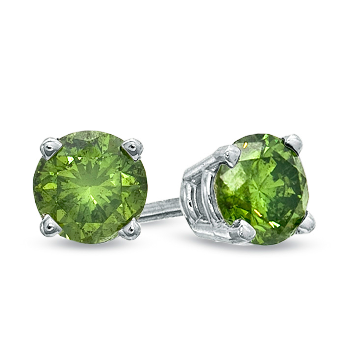 Zales Green Diamond Solitare Earrings