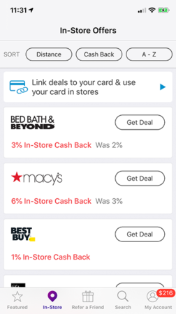 In-Store Cash Back unlinked