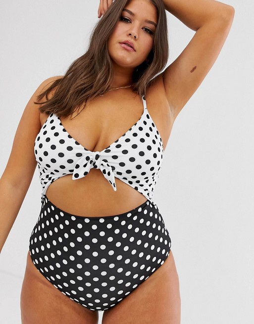 ModCloth Siena cut out swimsuit in black and white spot