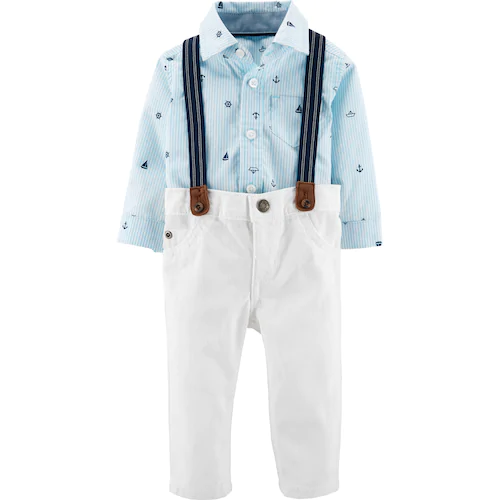 Baby Boy Carter's Nautical Bodysuit, White Pants & Suspenders Set