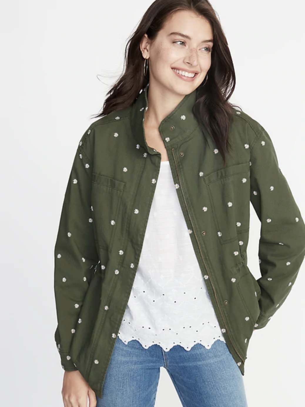 Embroidered Daisy-Print Field Jacket