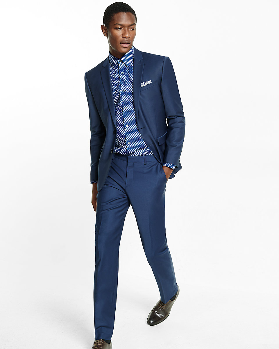 Express Slim Navy Performance Stretch Wool-Blend Suit Pant
