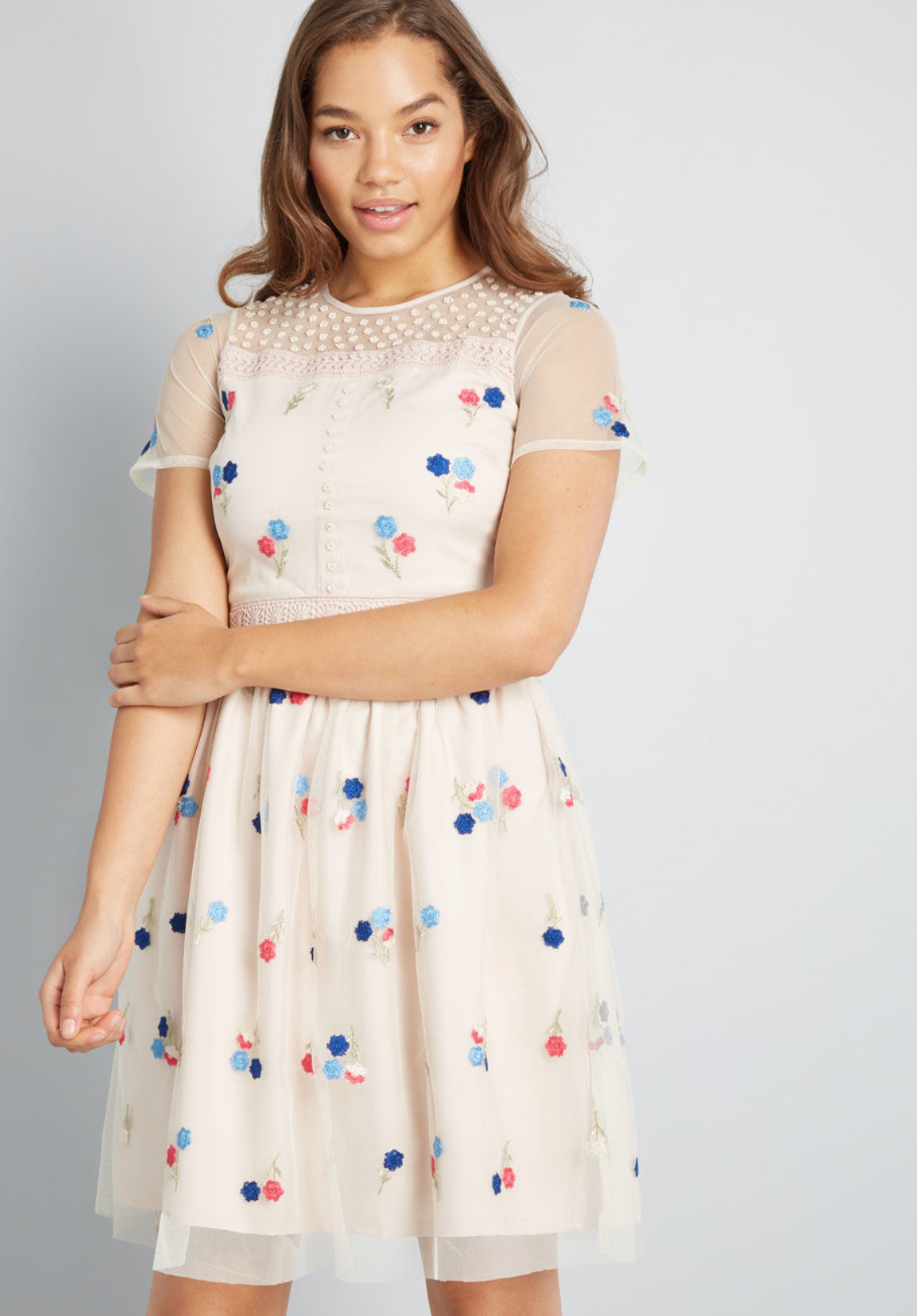 ModCloth Dreamy Details Embroidered Dress