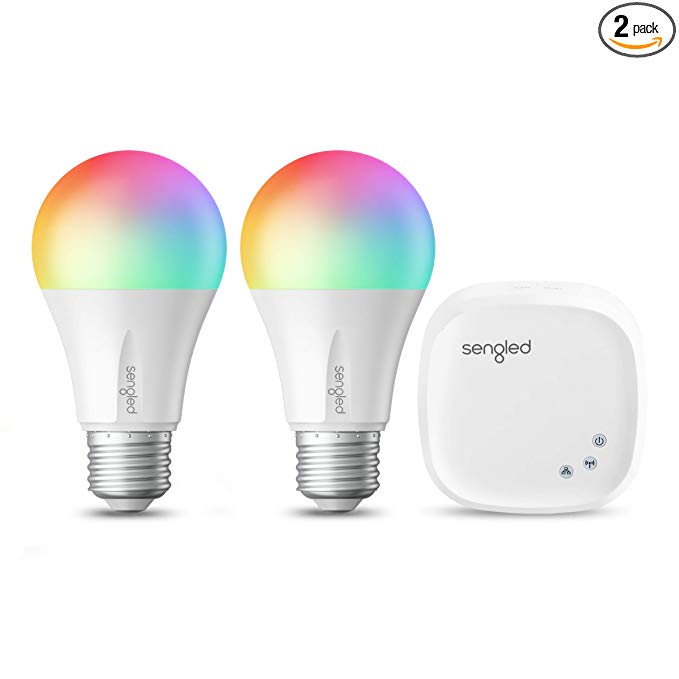 Sengled Smart LED Multicolor A19 Starter Kit, 60W Equivalent Bulbs, 2 Light Bulbs & Hub, RGBW Color and Tunable White 2000-6500K, Works with Alexa & Google Assistant