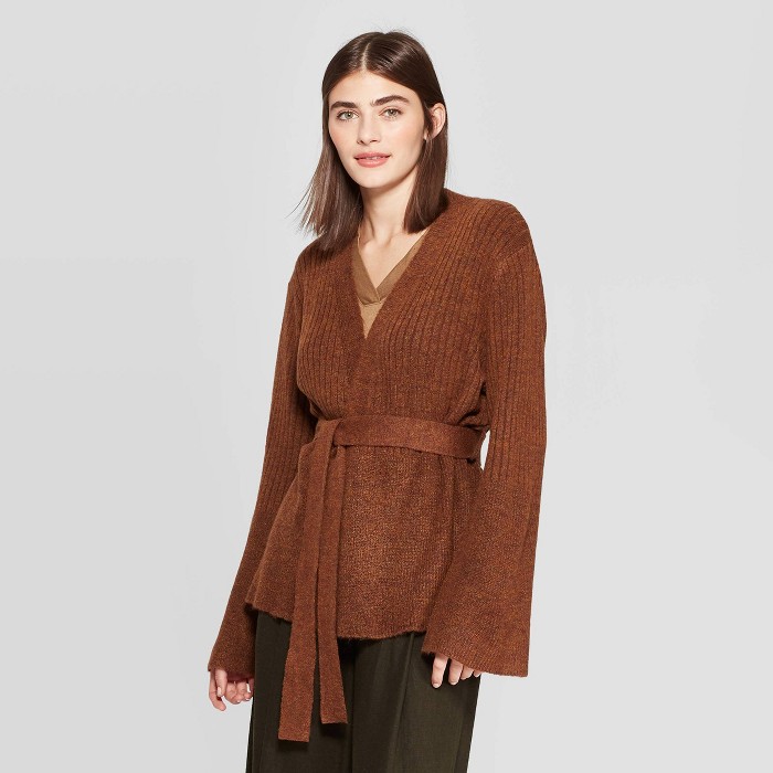 Target Prologue Long Sleeve Open-Front Belted Rib-Knit Cardigan