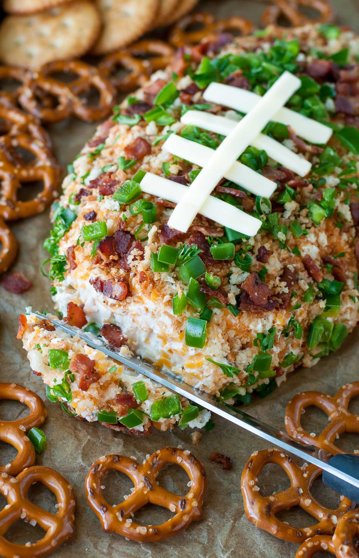 Peas and Crayons JALAPEÑO POPPER FOOTBALL CHEESE BALL