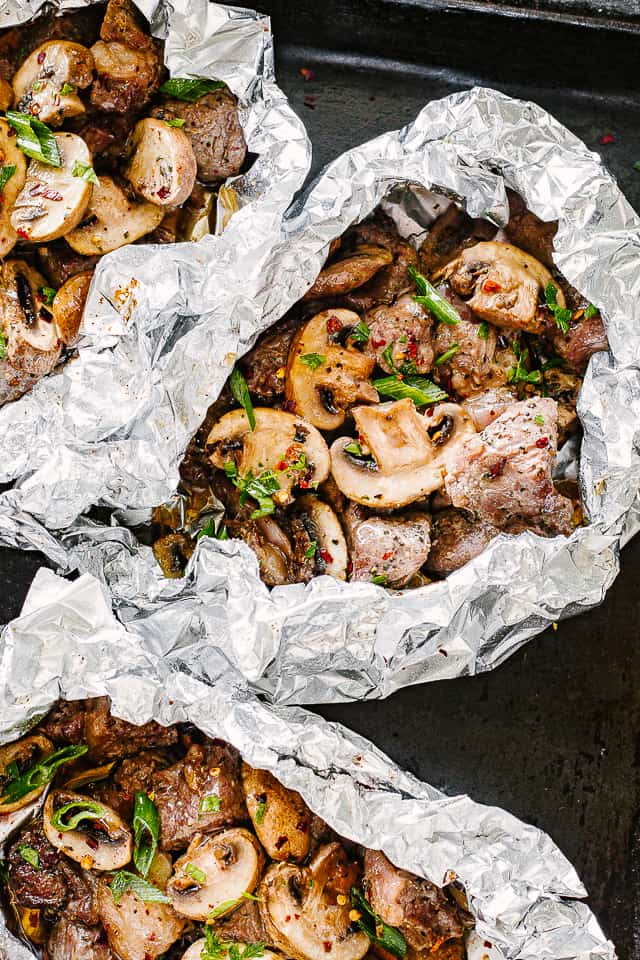 Diethood Steak and Mushrooms Foil Pack