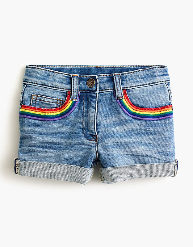 Girls' embroidered rainbow denim short