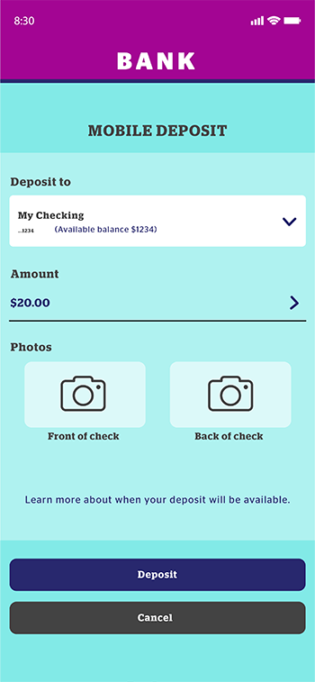 bank app mobile check deposit