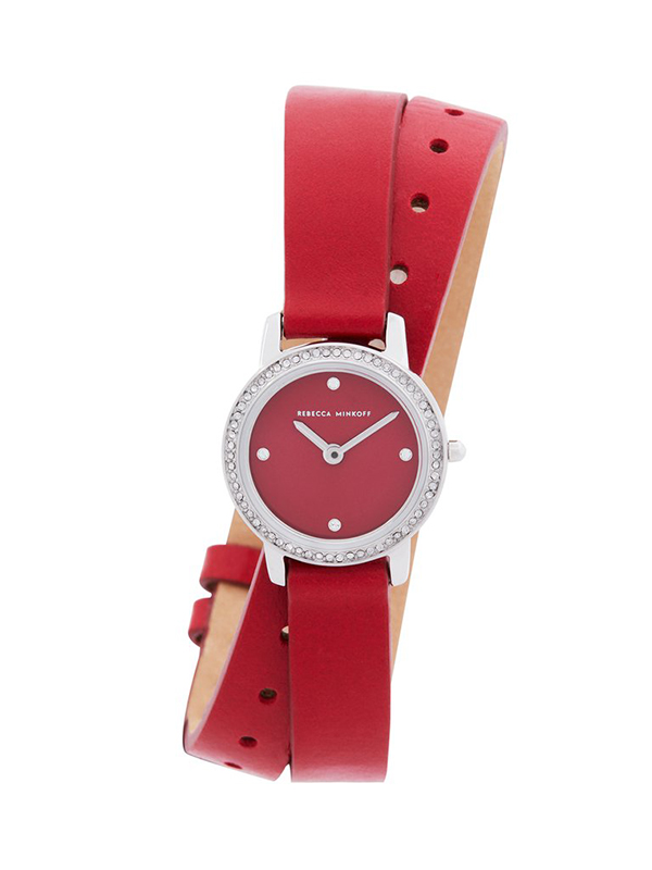 Major Silver Tone Red Vegan Leather Strap Watch, 22mm