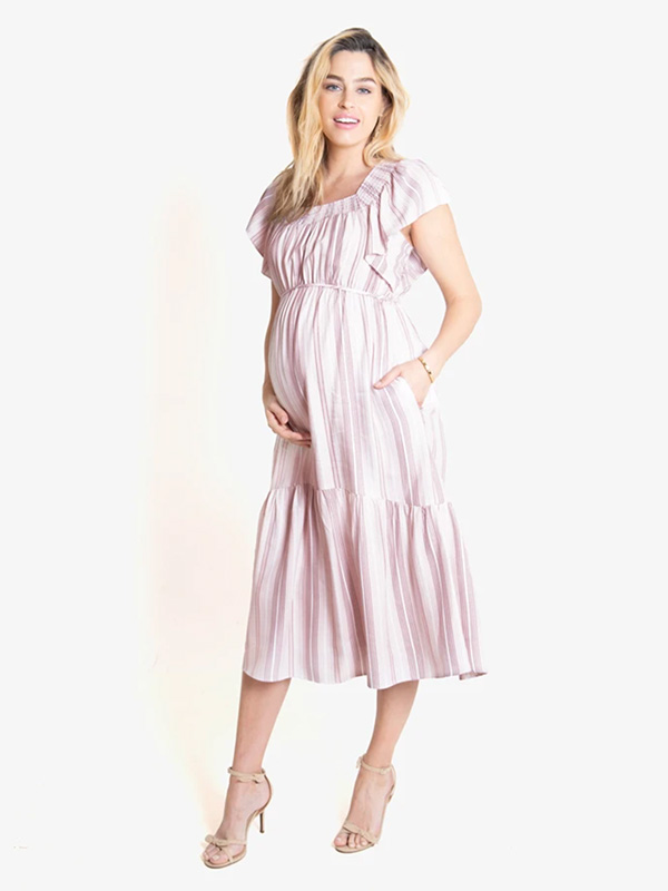 Flutter Sleeve Maternity Midi Dress