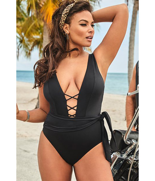 Ashley Graham X Swimsuits for All Rebel Lace Up One Piece Swimsuit