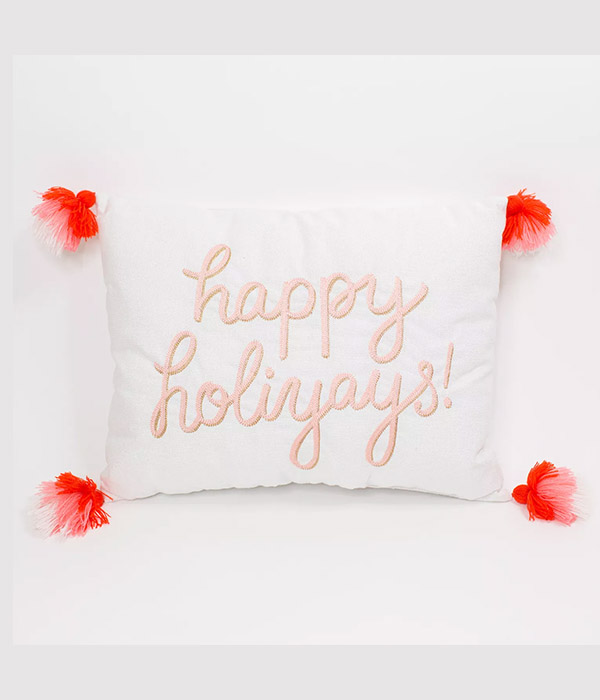 LC Lauren Conrad "Happy Holiyays" Pom-Pom Christmas Throw Pillow