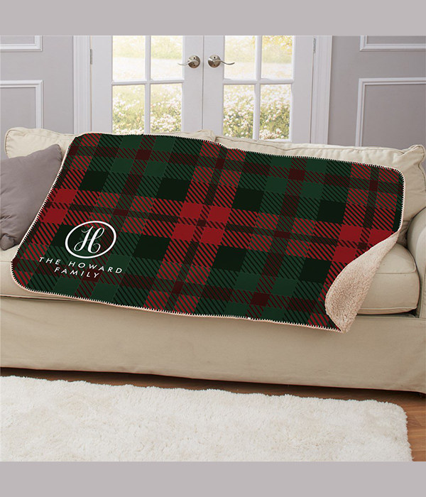 Personalized Plaid Family Name & Initial Sherpa Blanket
