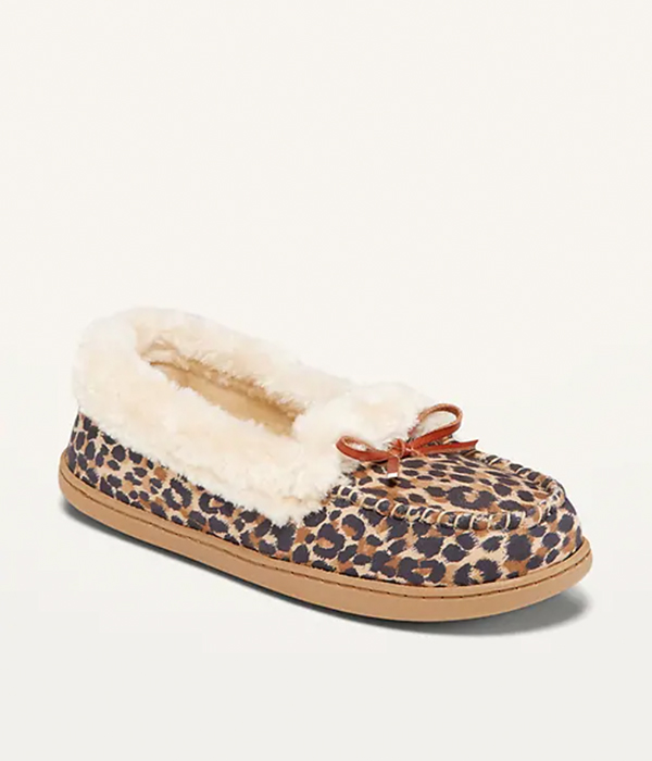 Water-Repellent Faux-Fur-Lined Moccasin Slippers