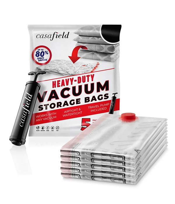 5 Pack Vacuum Space Storage Saver Bags with Travel Pump by Casafield