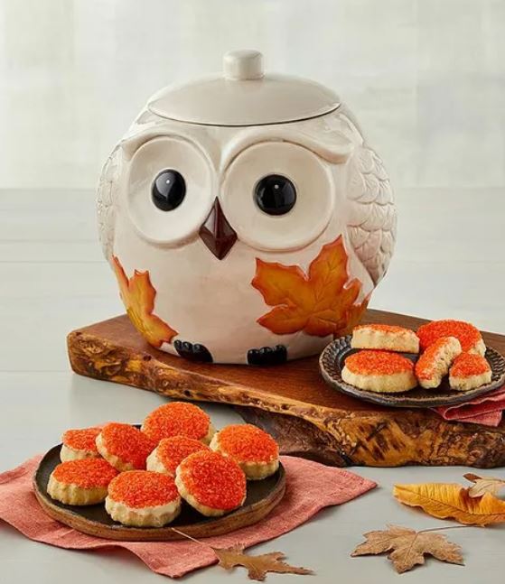 Harry and David Fall Owl Cookie Jar with Cookies